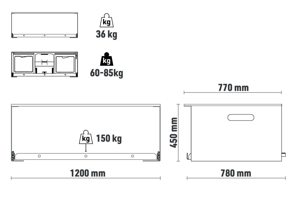 Heckablage mit -auszug – VW T5/6/6.1 California Beach (2er Bank)